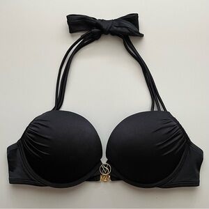 VS • 36B • Black Bombshell Add 2 Cup Sizes Halter Push Up Bikini Top